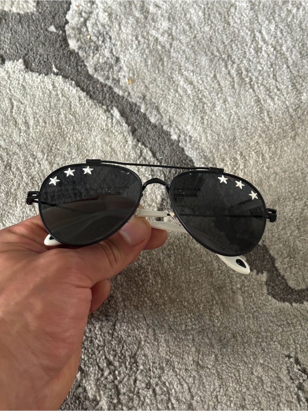 Aviator Sunglasses with Star Stud Accents - Black Lenses, White Temples